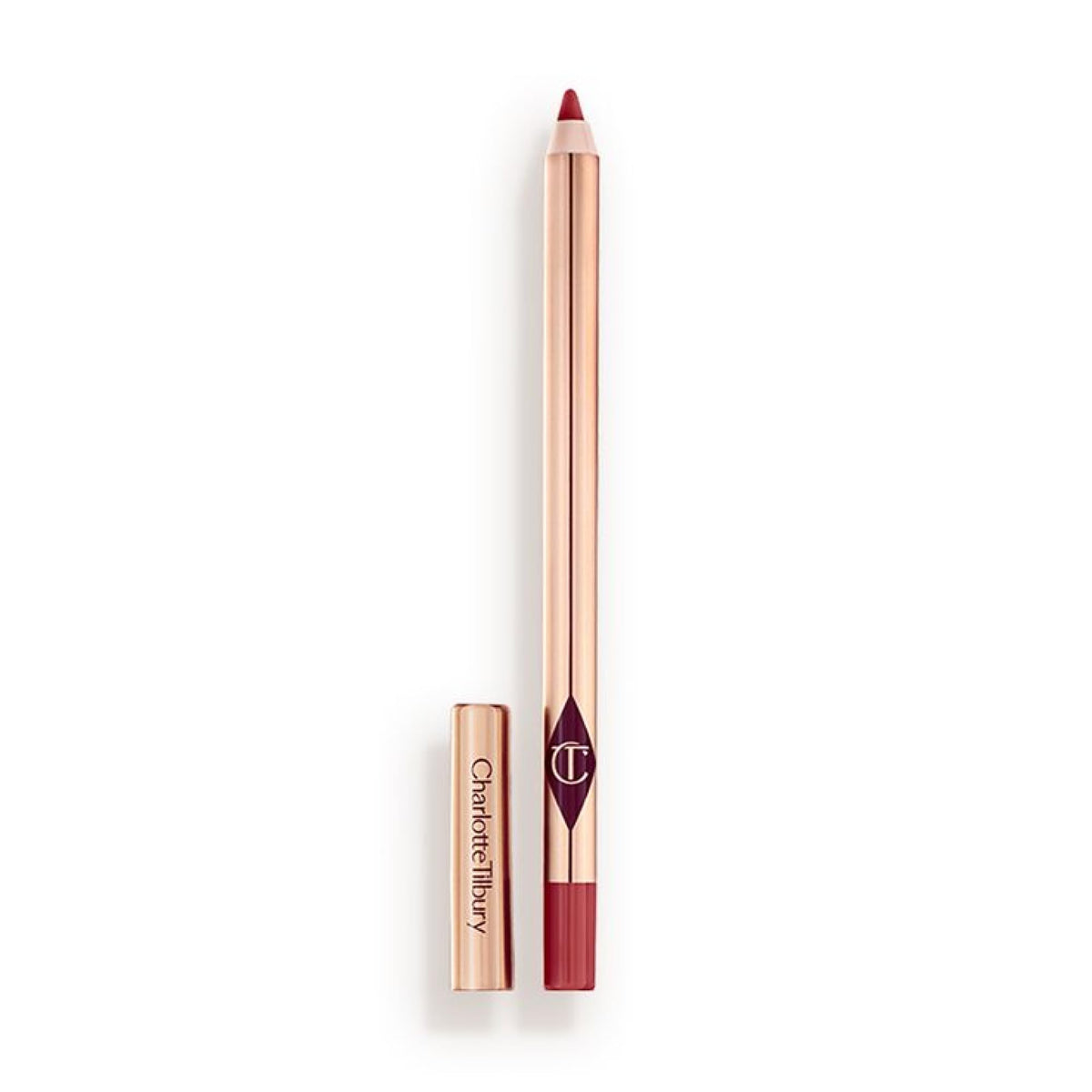 Charlotte Tilbury Lip Cheat liner in Crazy in Love defines a rose pink pout.