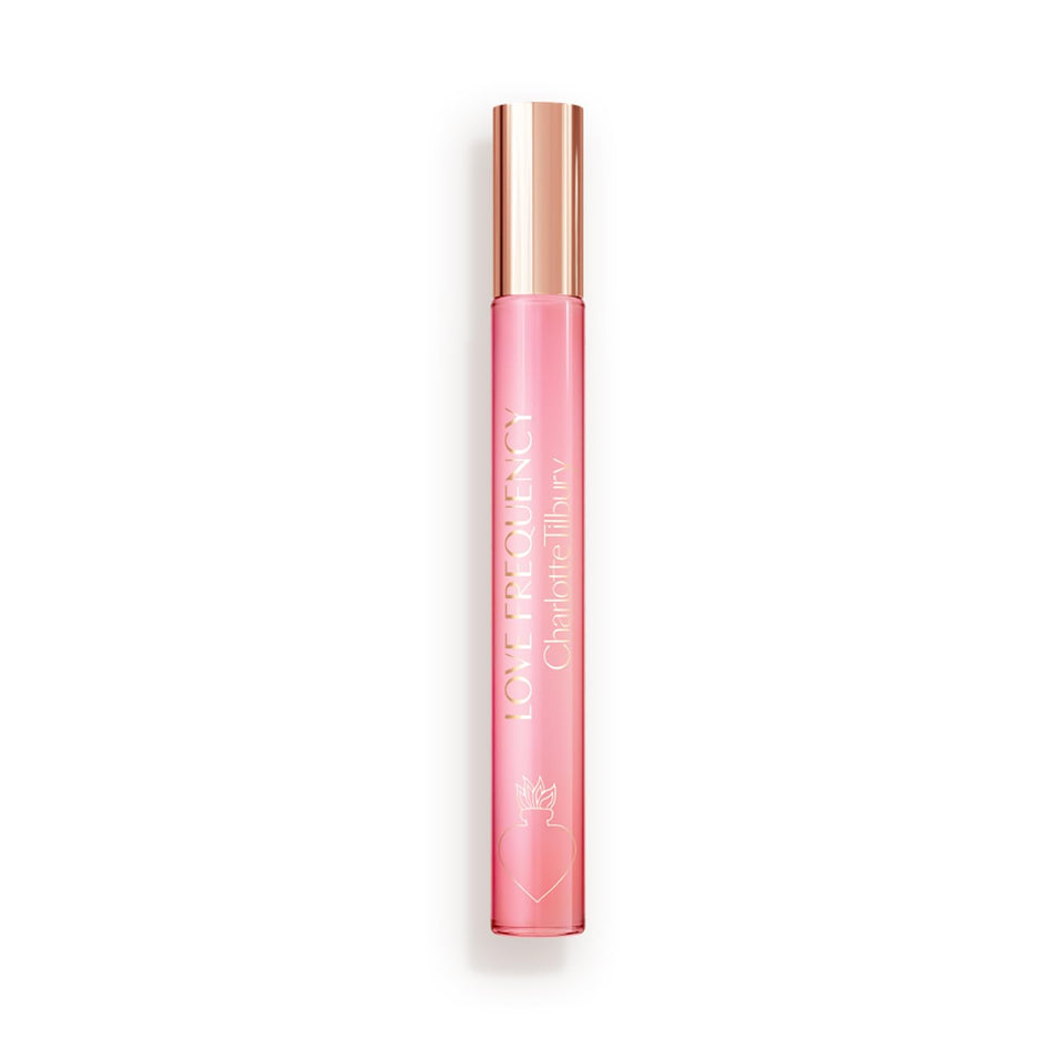 Charlotte Tilbury Love Frequency bottle close-up highlighting romantic scent cues