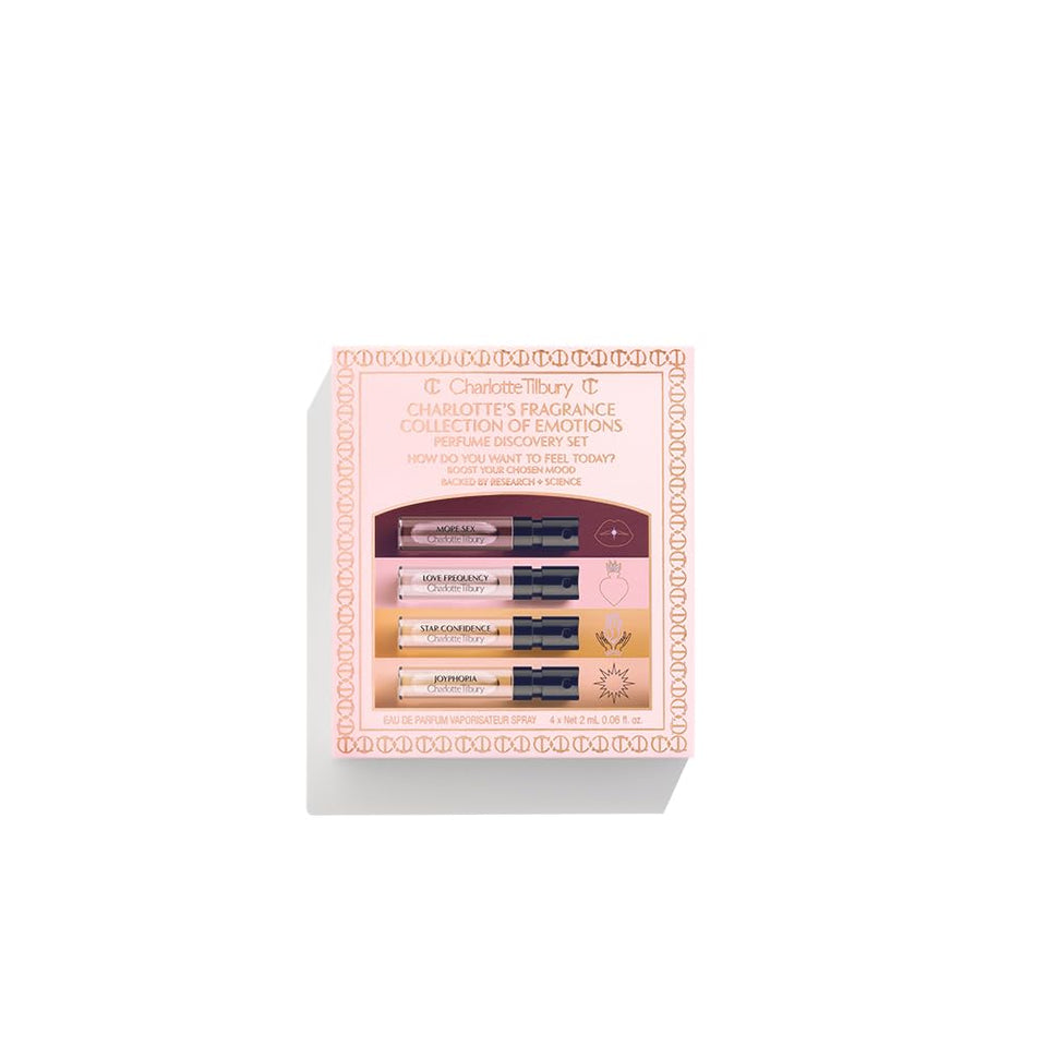 Charlotte Tilbury Love Frequency mini bottle pour for mood-boosting wear.
