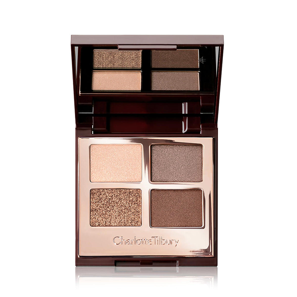 Charlotte Tilbury Luxury Palette Golden Goddess closed case shows four complementary shades for versatile looks.