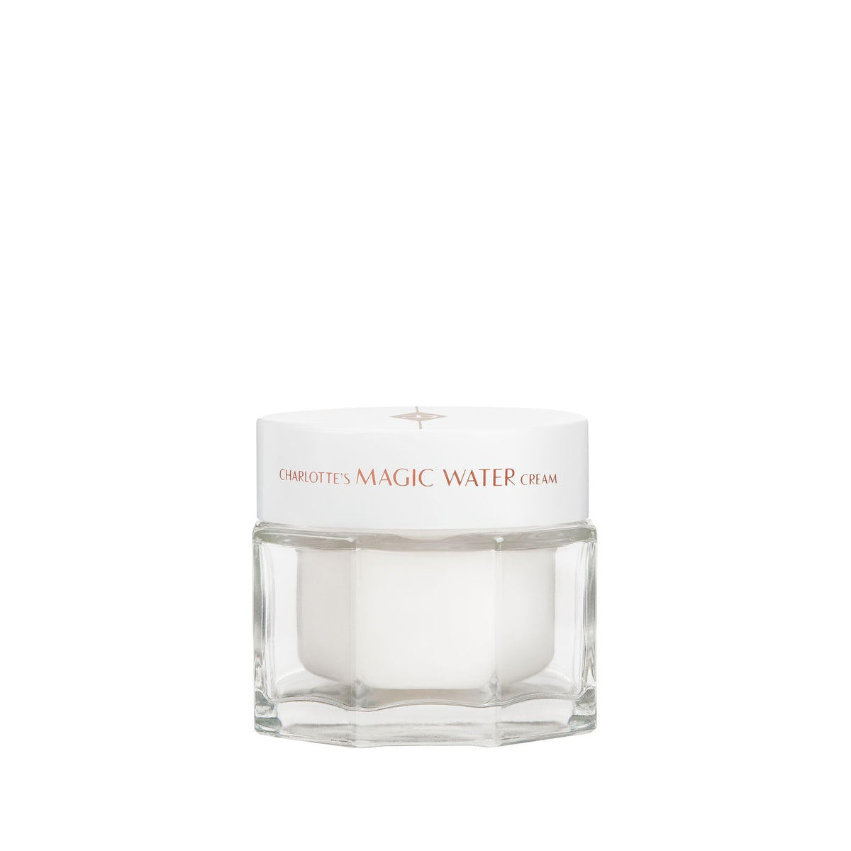 Charlotte Tilbury Magic Water Cream bottle front showing fragrance-free hydration for sensitive skin.