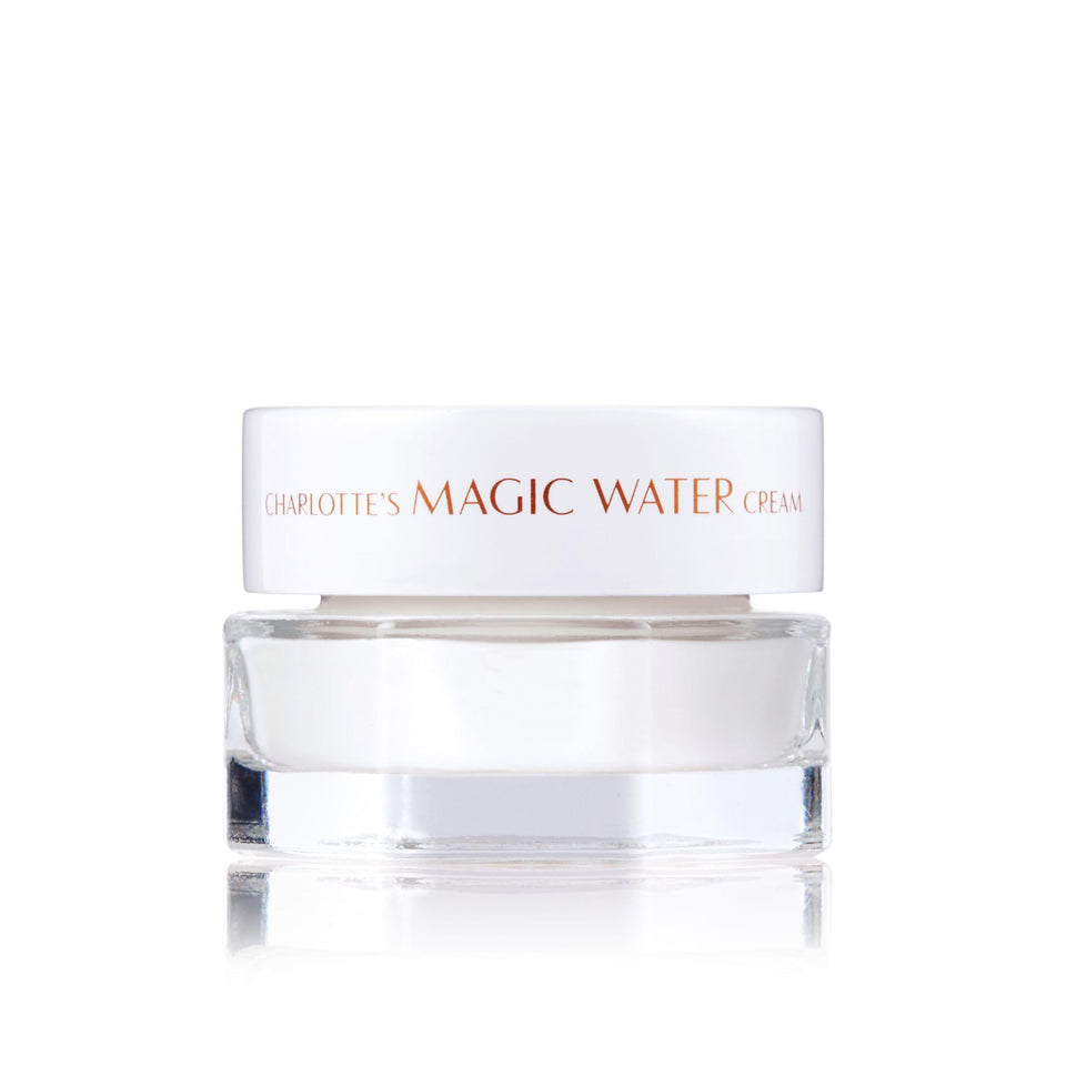 Charlotte Tilbury Magic Water Cream travel-size jar for on-the-go hydration, gentle for sensitive skin.