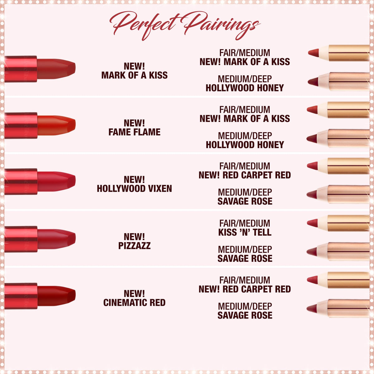 Cinematic red shade in a red metallic tube for dramatic Hollywood-ready lips.