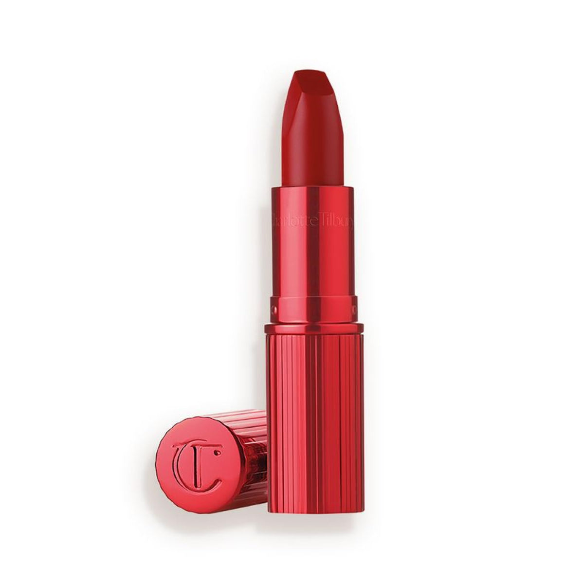 Charlotte Tilbury Matte Revolution lipstick with square-tip bullet for precise pout definition.