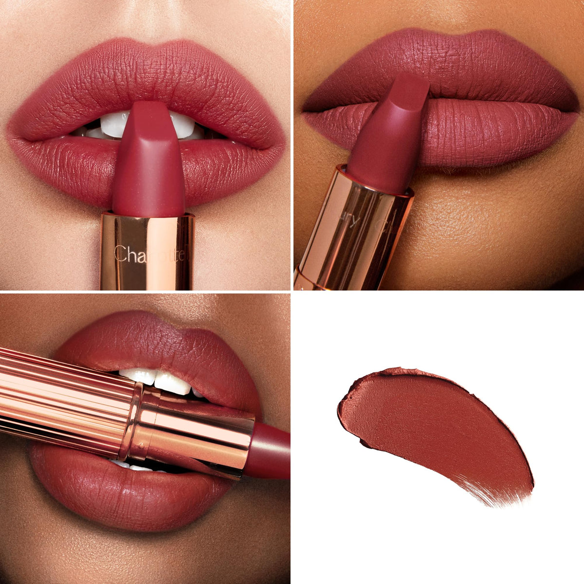 Charlotte Tilbury Matte Revolution M.I. Kiss swatch showing rich berry tone
