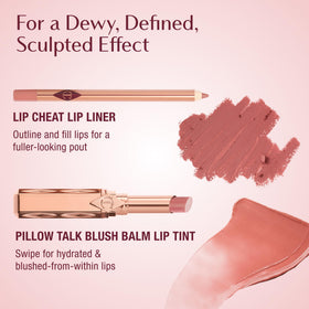 Charlotte Tilbury Pillow Talk Blush Balm Lip Tint packaging close-up in sleek design.