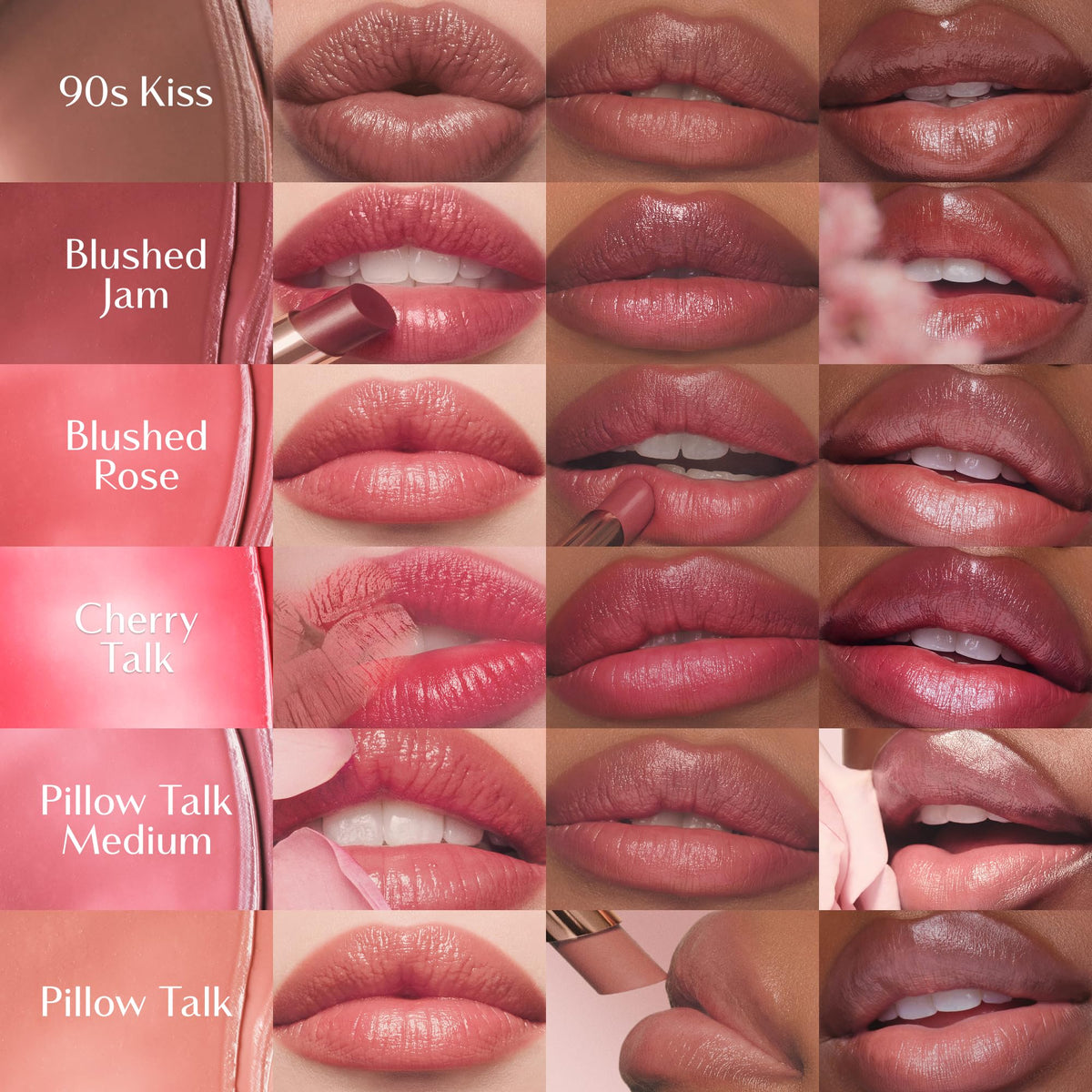 Charlotte Tilbury Pillow Talk Blush Balm on cheeks creates dewy, youthful color.