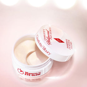 Charlotte Tilbury makeup-ready under-eye skin after patch use.