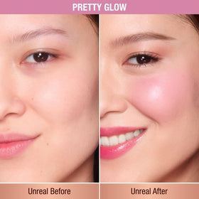 Charlotte Tilbury Unreal Healthy Glow Blush Stick swatch shows blendable color for easy application.