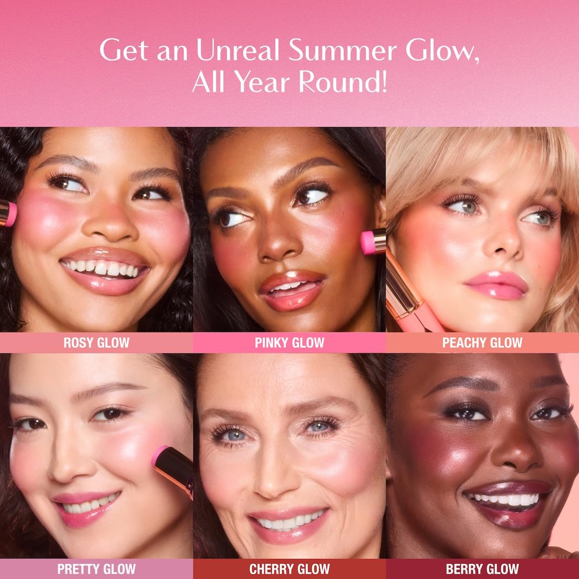 Charlotte Tilbury Unreal Healthy Glow Blush Stick on cheeks and lips for multi-use glow.