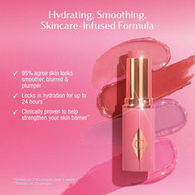 Charlotte Tilbury Unreal Healthy Glow Blush Stick tip applying for smooth, barrier-friendly glow.