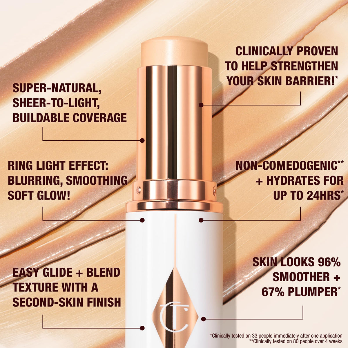 Charlotte Tilbury Unreal Skin Tint 7.5 Medium swatch on neutral-toned skin.