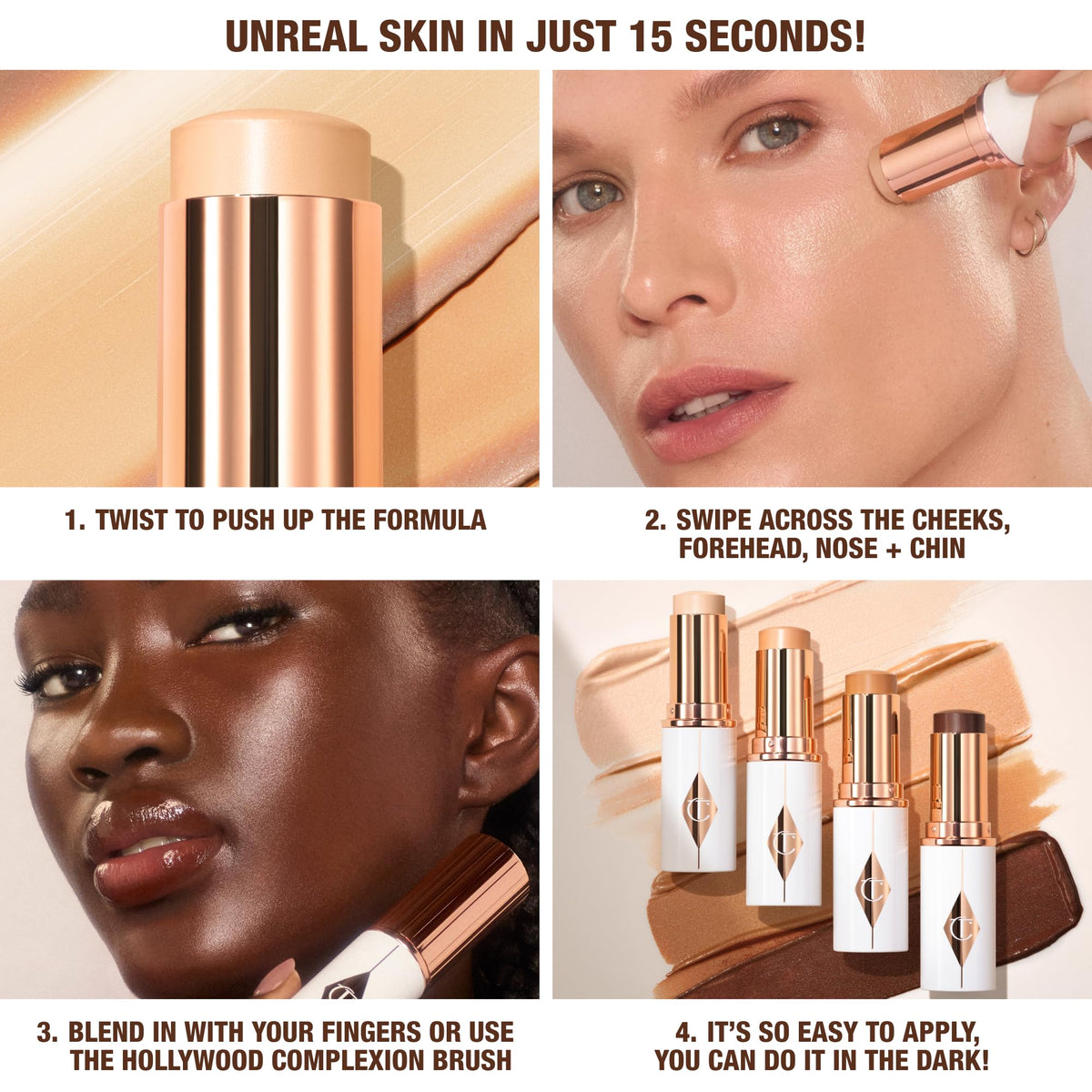 Charlotte Tilbury Unreal Skin Tint application with fingers for quick, natural glow.