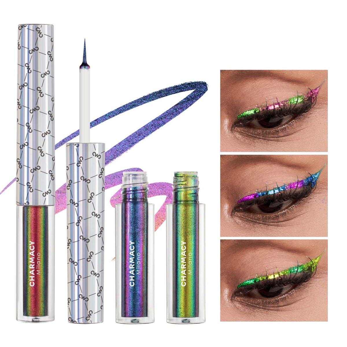 CHARMACY Chameleon eyeliner cap closeup showing duochrome shift for dynamic looks