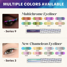CHARMACY Chameleon eyeliner wet finish visible on eyelid for lasting color