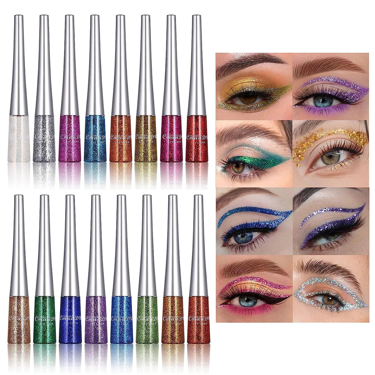 CHARMCODE 16 colors glitter eyeliner set swatches for bold, stay-put eye looks.