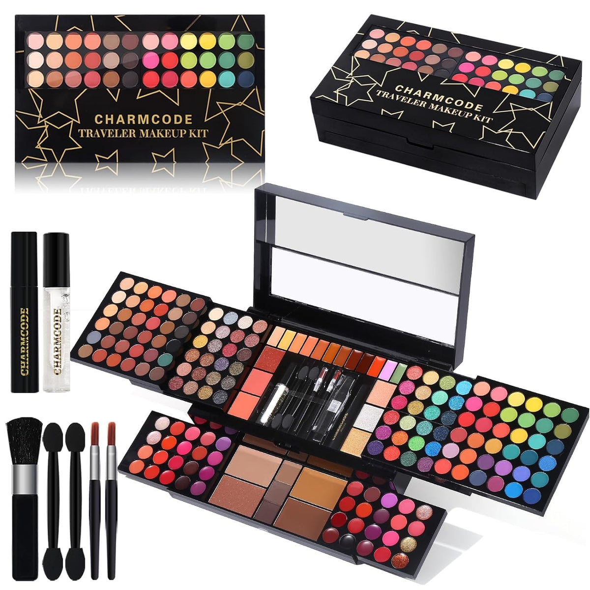 CHARMCODE all-in-one makeup kit closed, ideal for on-the-go touch-ups.