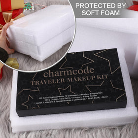 CHARMCODE makeup brushes and applicators included for complete on-the-go looks.