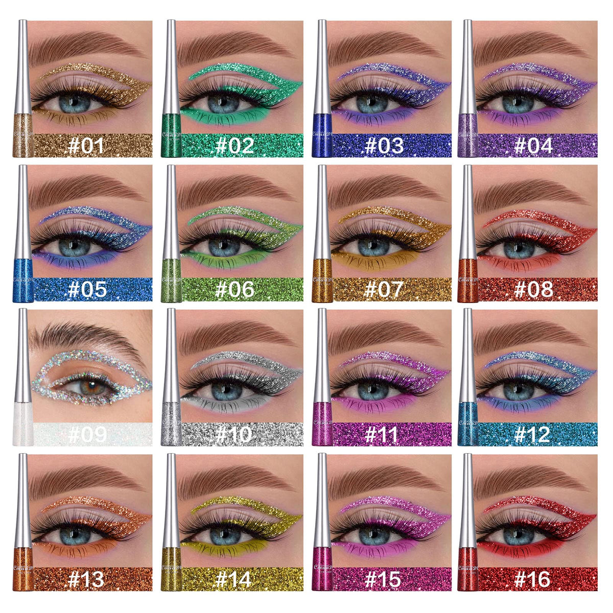 CHARMCODE waterproof glitter eyeliner swatch demonstrates long-lasting shimmer without smudging.