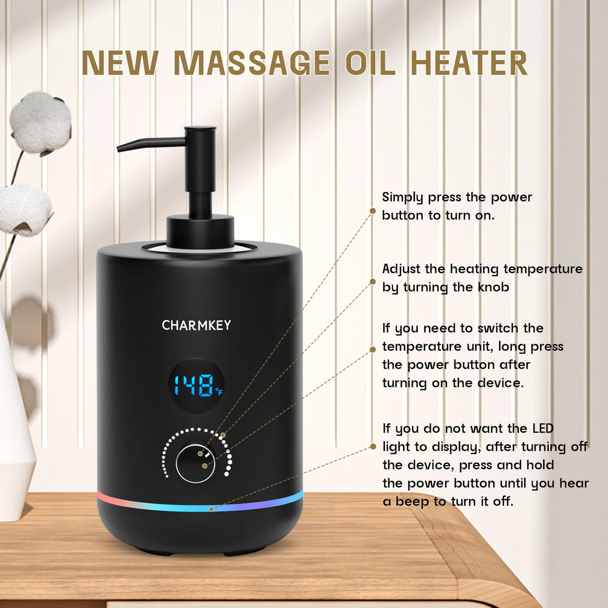 Charmkey Massage Oil Warmer 360° heating for even warmth