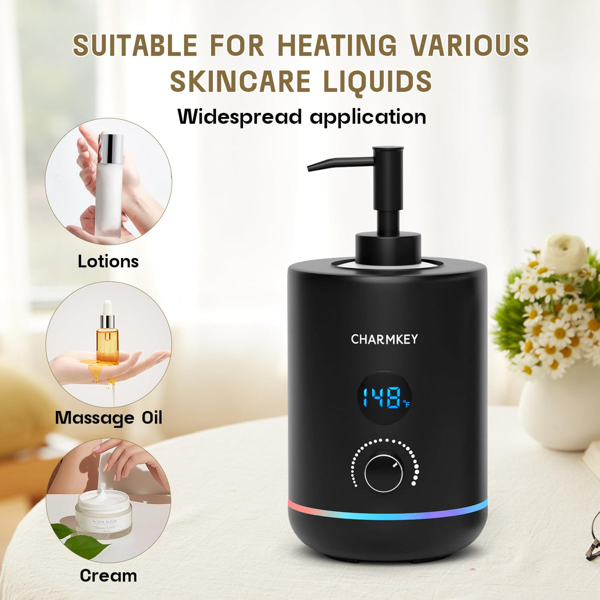 Charmkey Massage Oil Warmer digital display enables precise temperature control