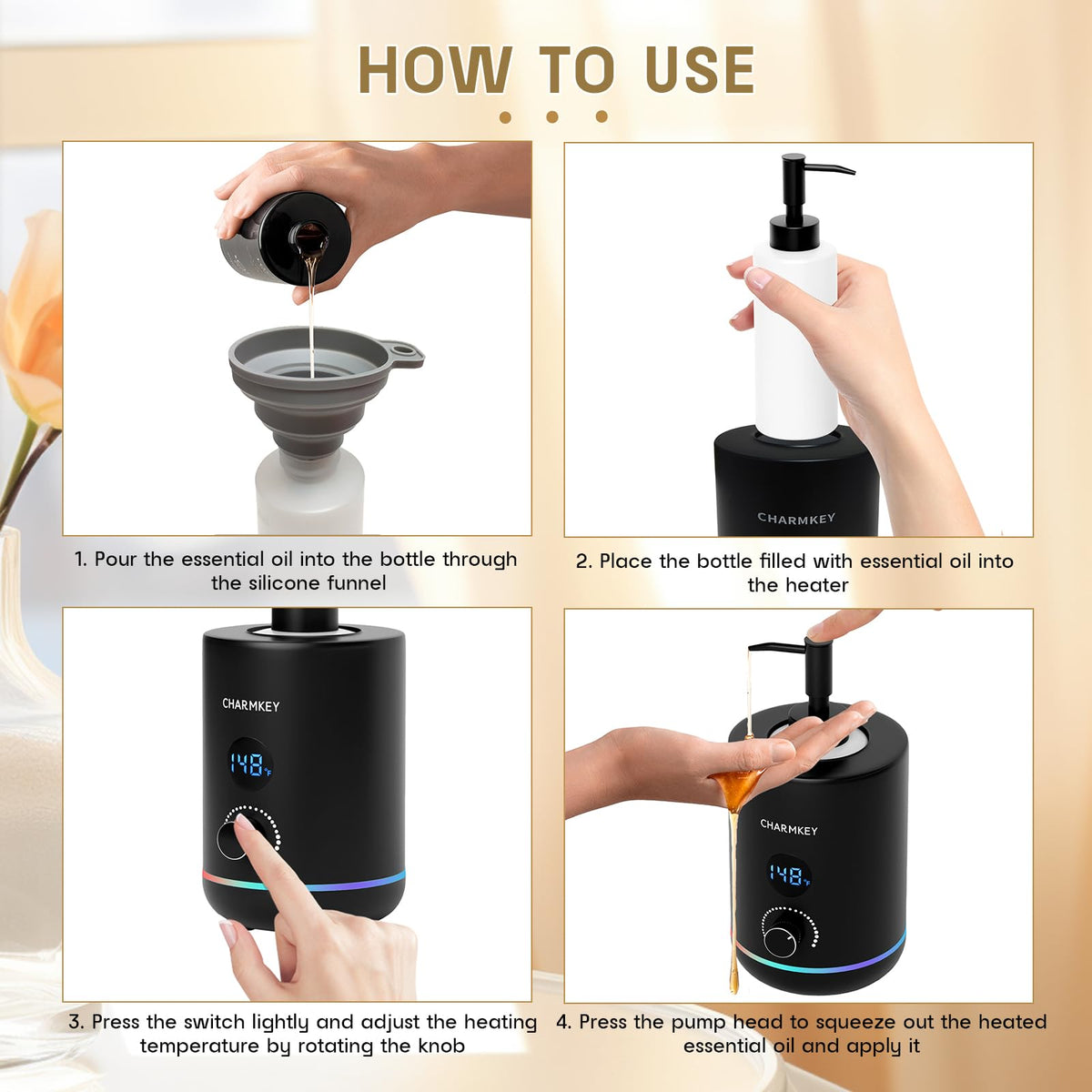 Charmkey Massage Oil Warmer temperature control with °C/°F display