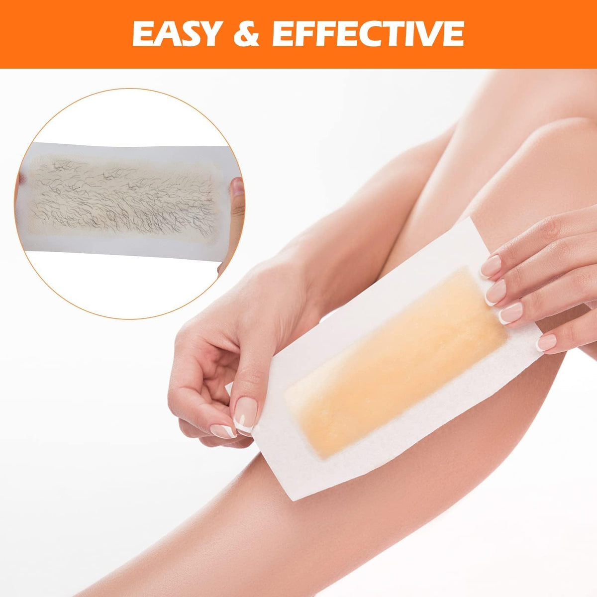 Charmonic wax strips applied to the face for gentle, precise removal