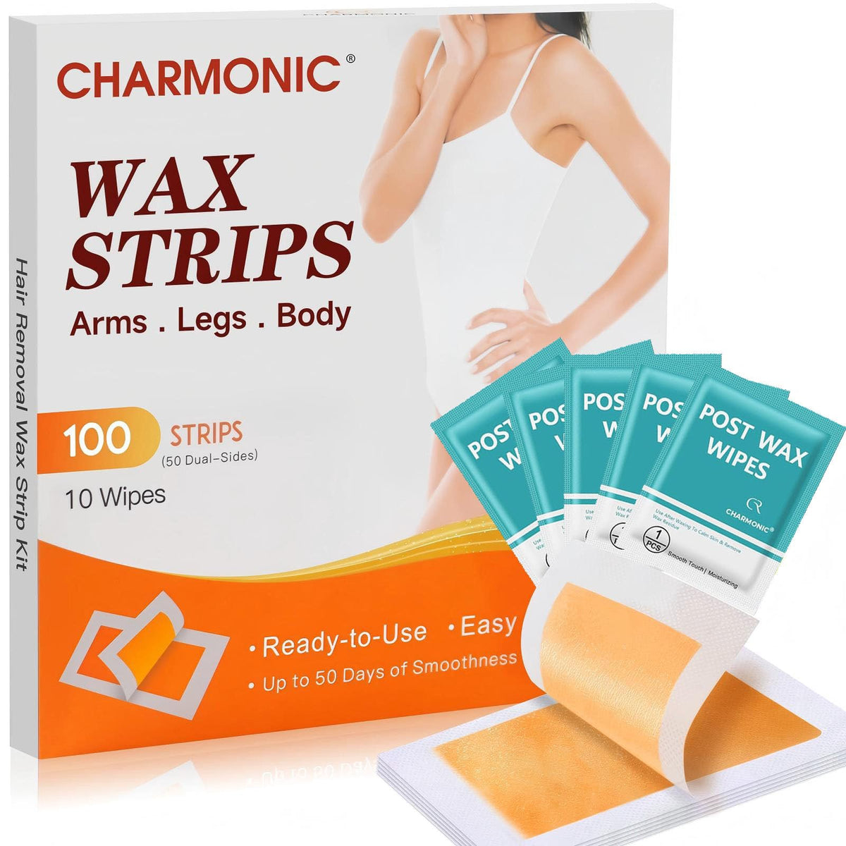Charmonic wax strips packaging showing an at‑home waxing kit for easy use