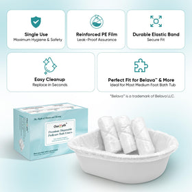 Charmyth Pedi Guard sanitary disposable liner highlight for quick, hygienic tub cleanup after use.