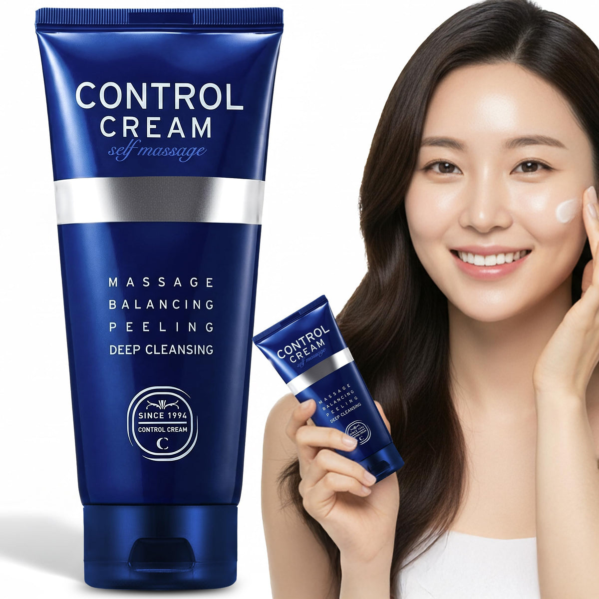 CHARMZONE Control Cream bottle showing massage texture for gentle exfoliation and hydration.