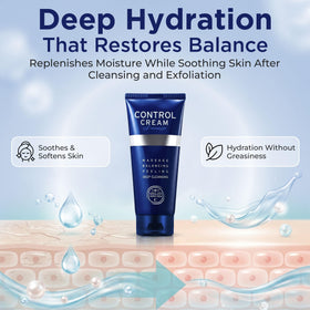 CHARMZONE Control Cream tube highlighting easy daily self-massage for balanced oil.