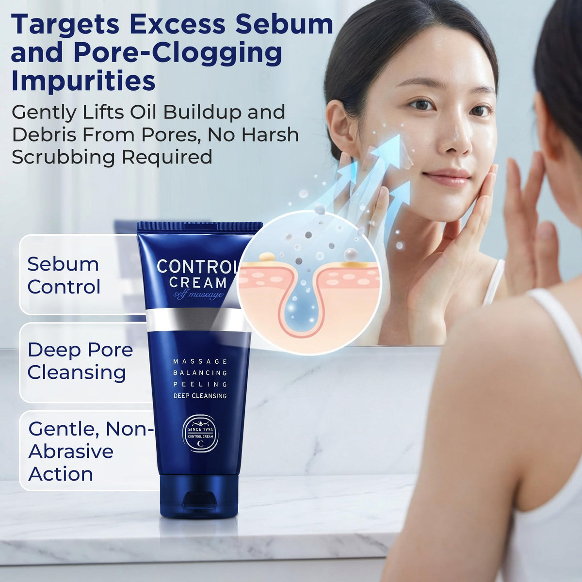 CHARMZONE Control Cream with broccoli extract aids sebum balance and pore care.