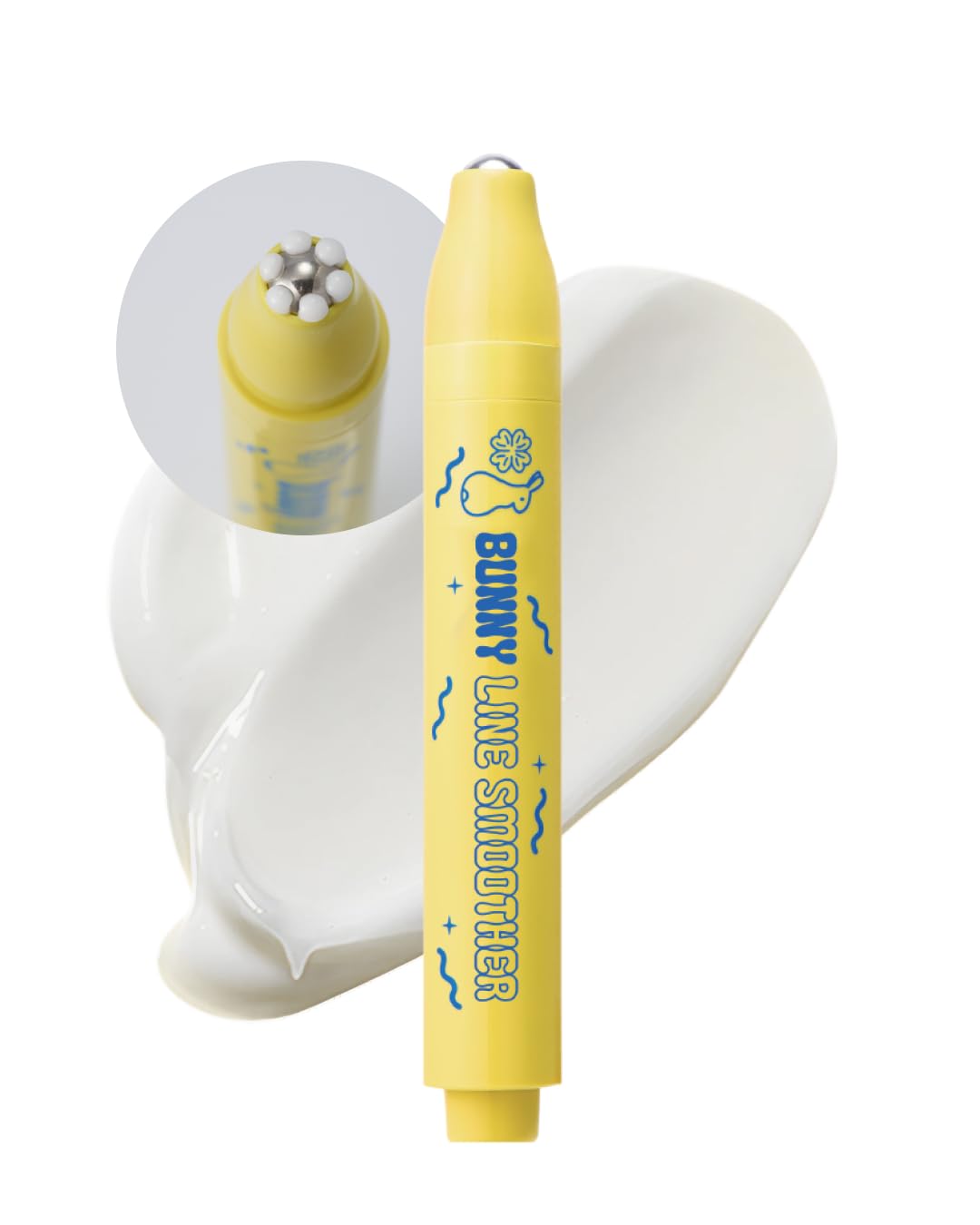 CHASIN' RABBITS Bunny Line Smoother Roller close-up with cooling steel ball for under-eye care.