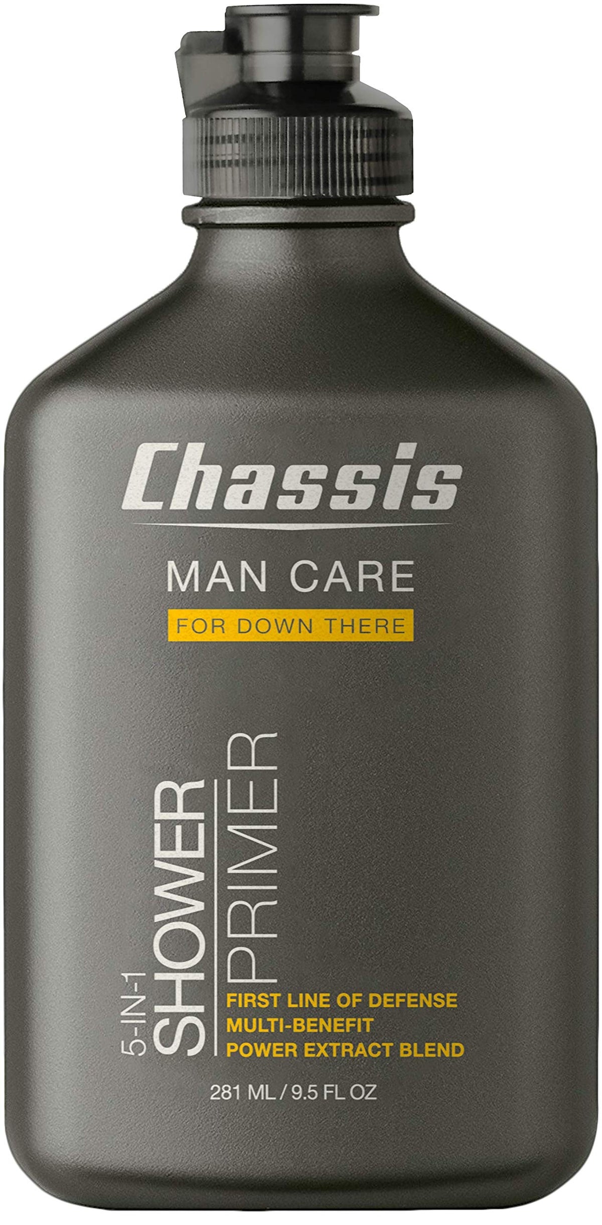 Chassis 5-in-1 Shower Primer bottle for easy daily skin care and cooling.