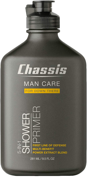 Chassis 5-in-1 Shower Primer bottle for easy daily skin care and cooling.