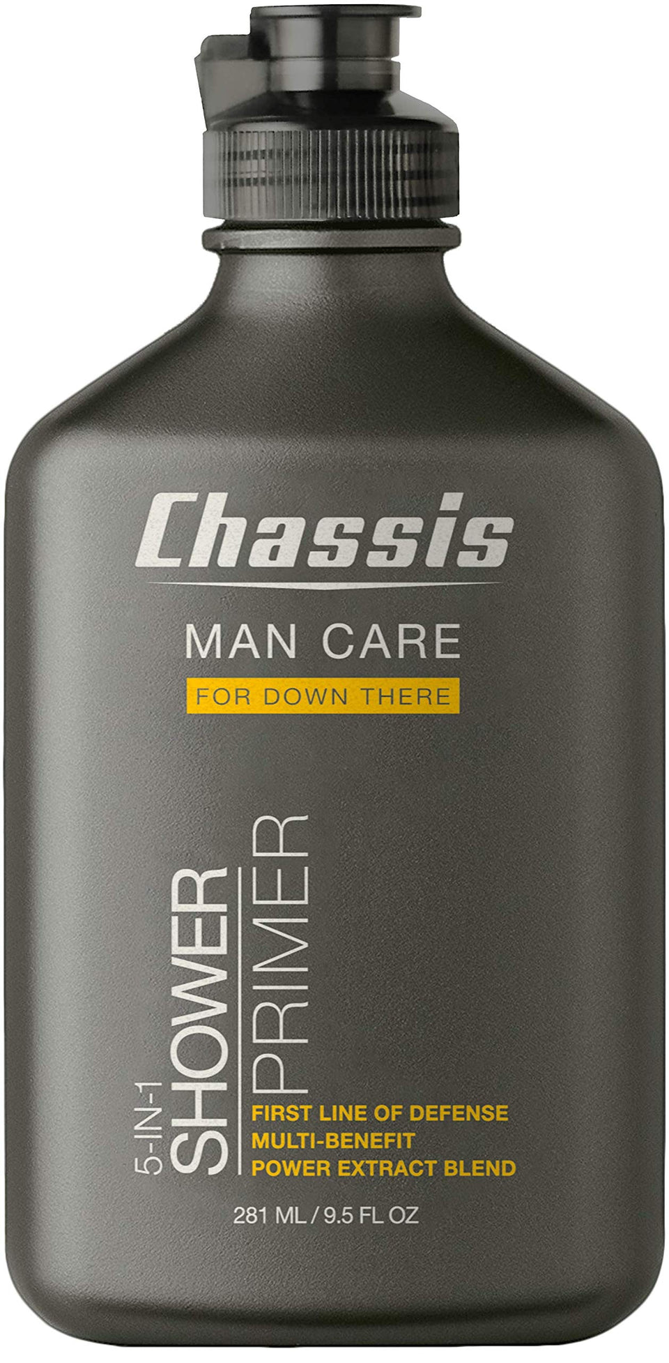 Chassis 5-in-1 Shower Primer bottle for easy daily skin care and cooling.