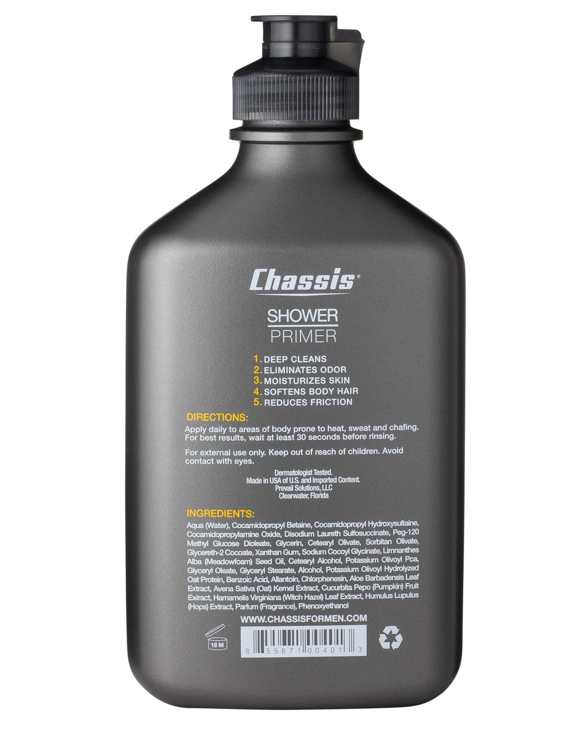 Chassis smooth skin after shower for lasting softness.