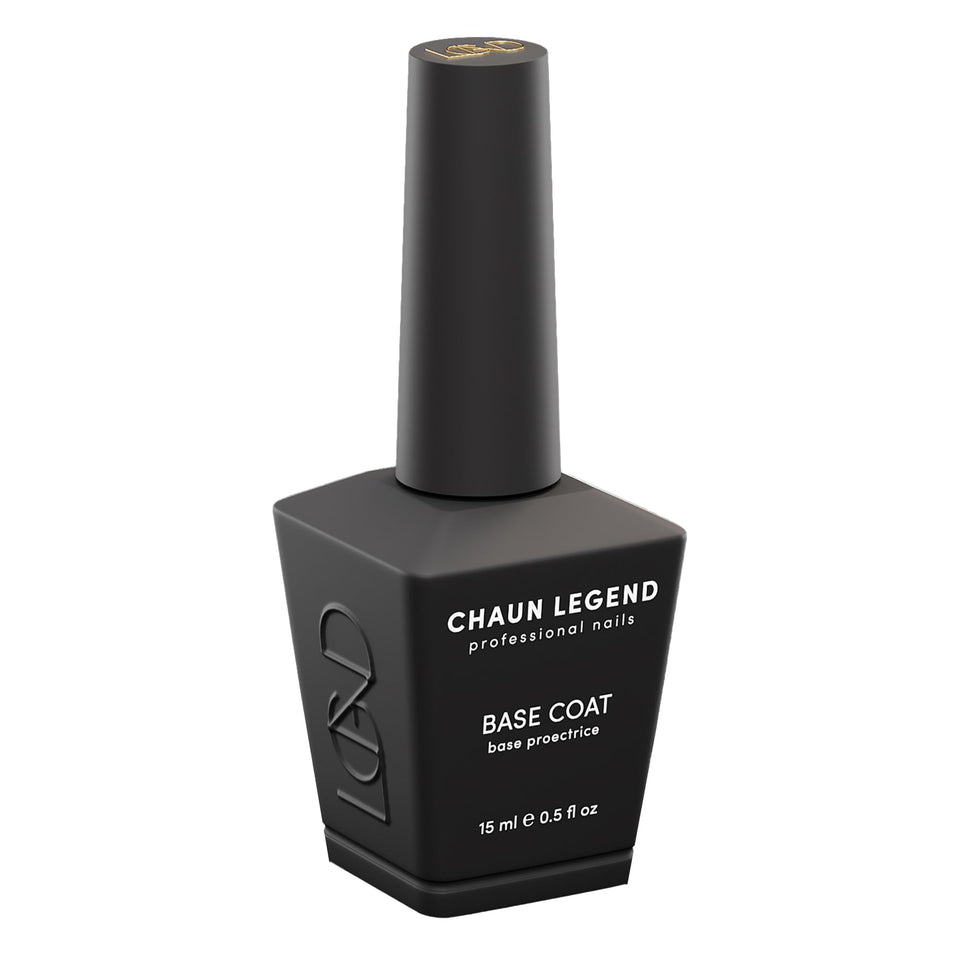 Chaun Legend Gel Base Coat bottle demonstrates strong adhesion for long-lasting nails.