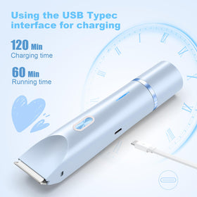 CheckSimple Dermave bikini-trimmer blue USB charging for travel-ready power