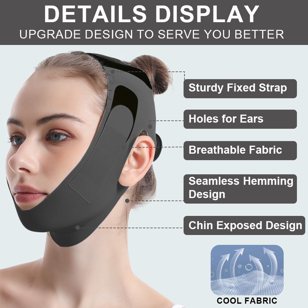 CheckSimple jawline shaper breathable fabric image suggests airy comfort during wear.