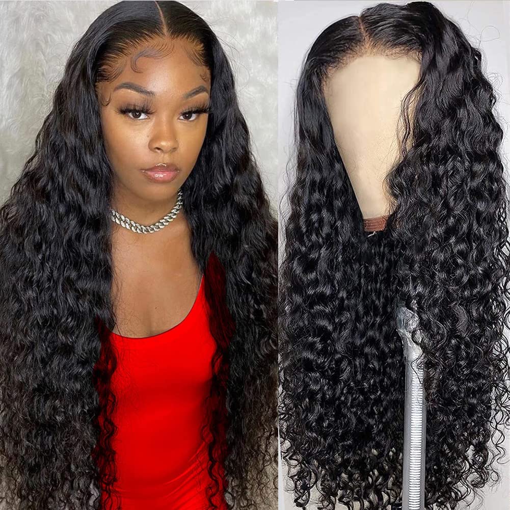 CHEETAHBEAUTY Deep Wave lace front wig close-up shows natural hairline and full texture.