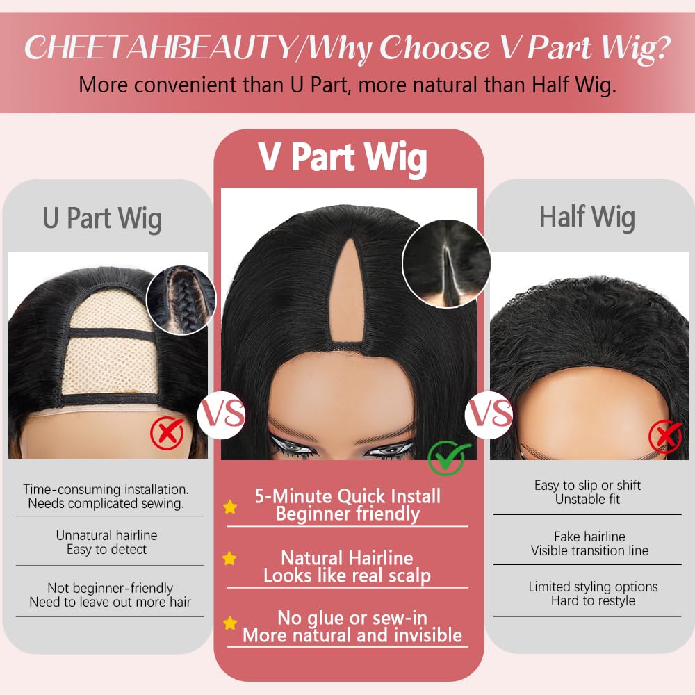 CHEETAHBEAUTY V Part Wig Five combs provide secure placement