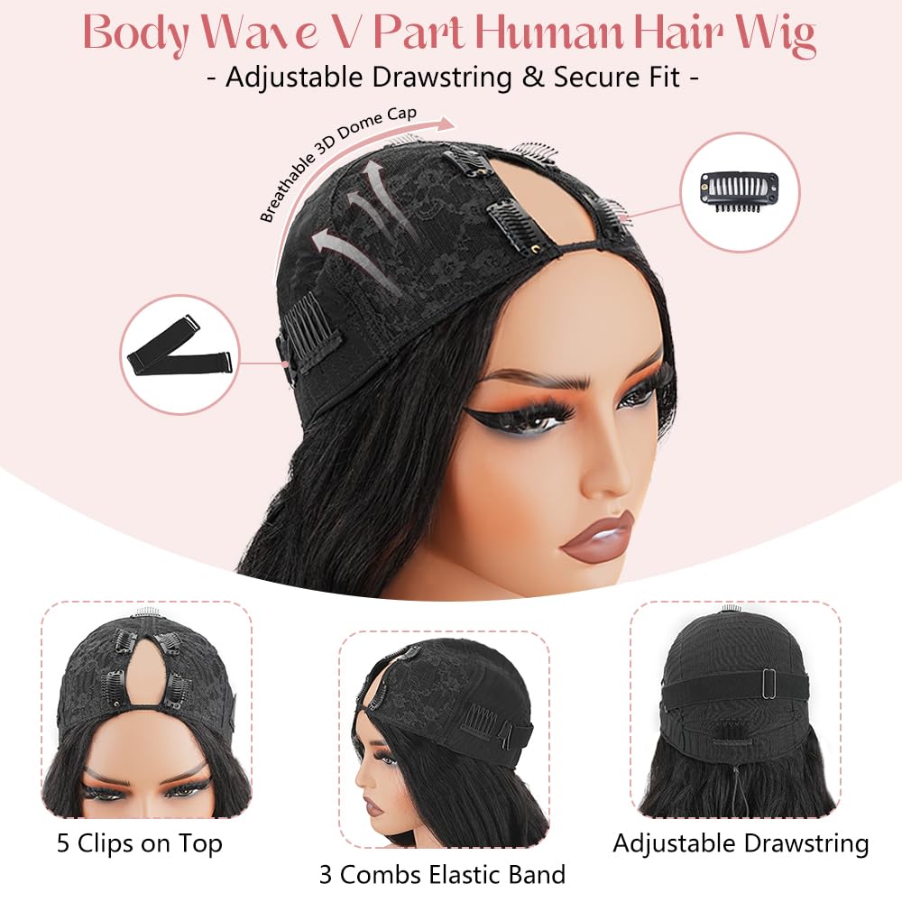 CHEETAHBEAUTY V Part Wig Natural black color matches many tones