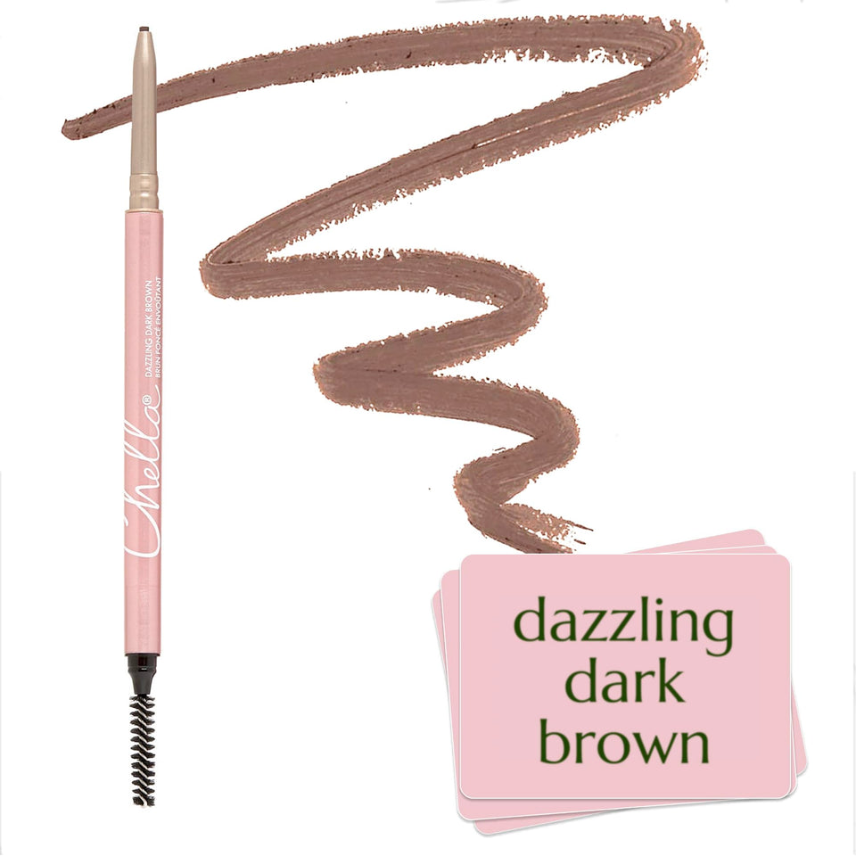 Chella Eyebrow Pencil in Dazzling Dark Brown cap close-up for precise definition.