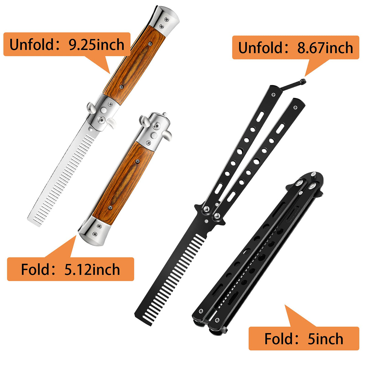 CHENGU wood grain switchblade comb closed tucked in pocket