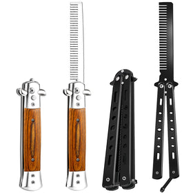 CHENGU wood grain switchblade comb open for quick on the go grooming
