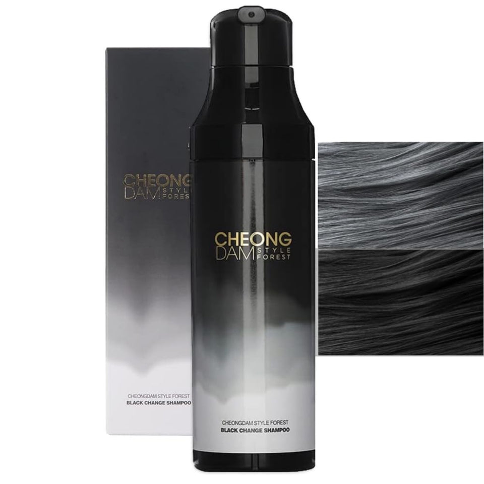 CHEONGDAM STYLE Forest Black Change Shampoo bottle showcases a gentle, natural formula for grey hair.
