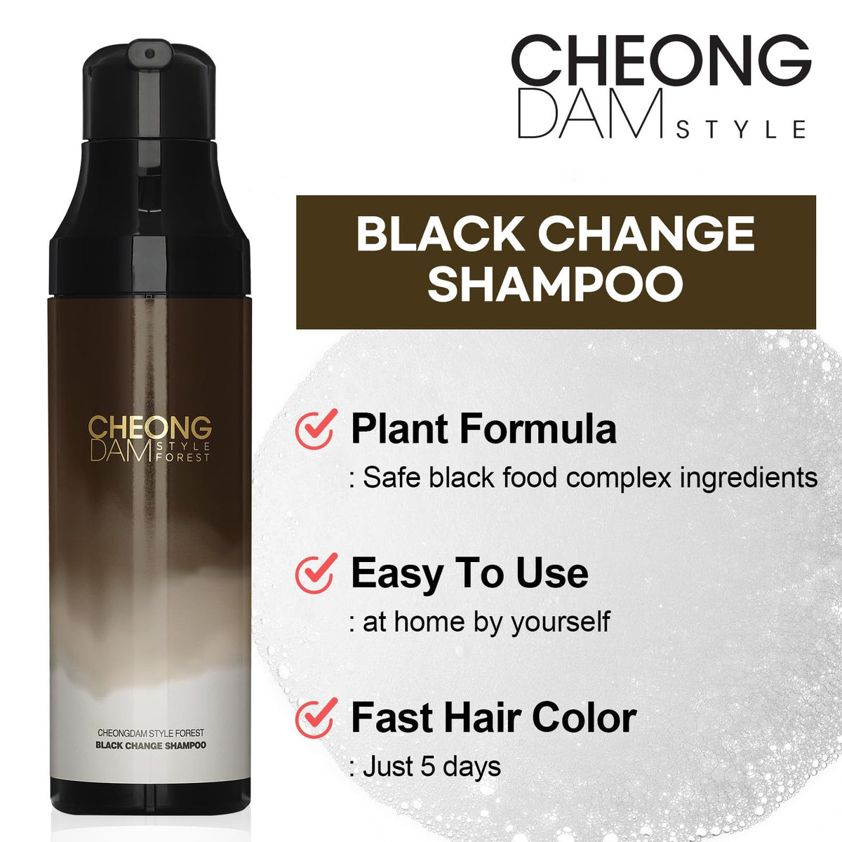 Forest Brown Change Shampoo lather forming on hair for quick coverage.