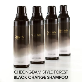 Packaging highlights peptides, ceramides, and hyaluronic acid in CHEONGDAM STYLE Forest Brown Change Shampoo.