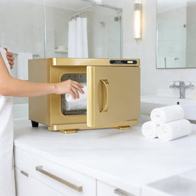 Chetunju towel warmer interior compartment organized for quick towel access.